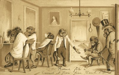 Monkey Running a Barber Shop by French School